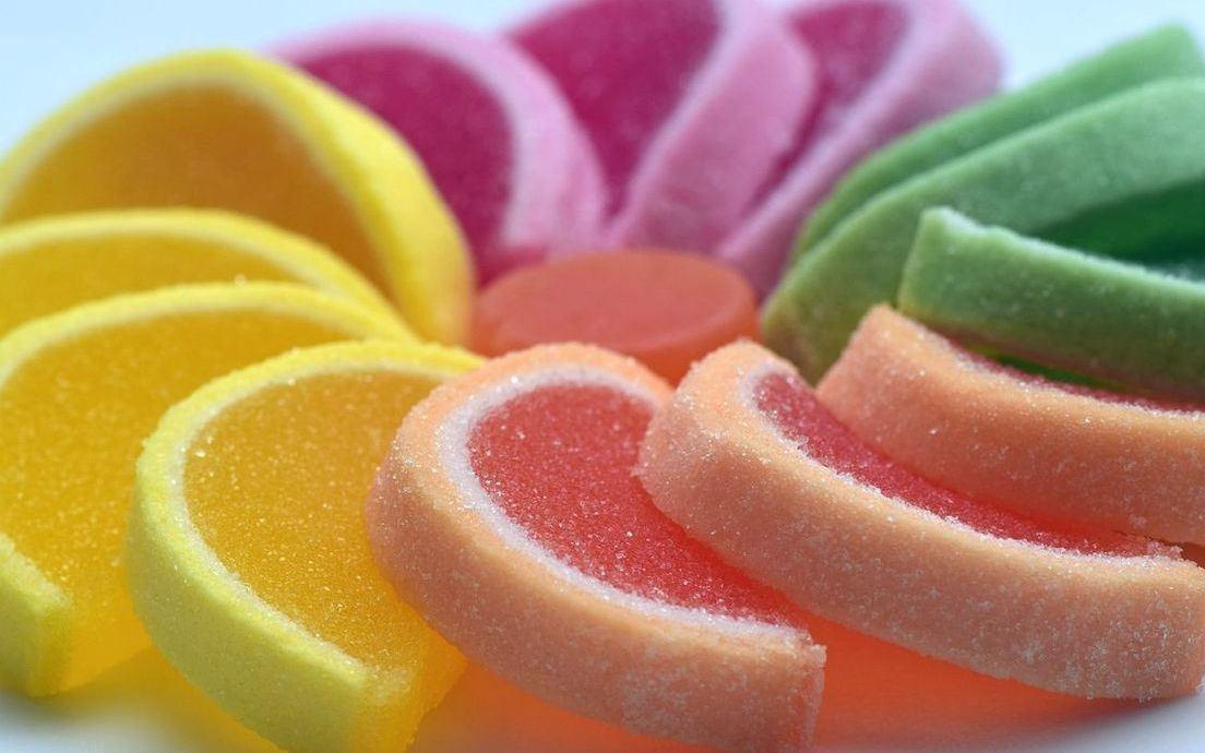 A tower of traditional boiled sweets with vibrant colors